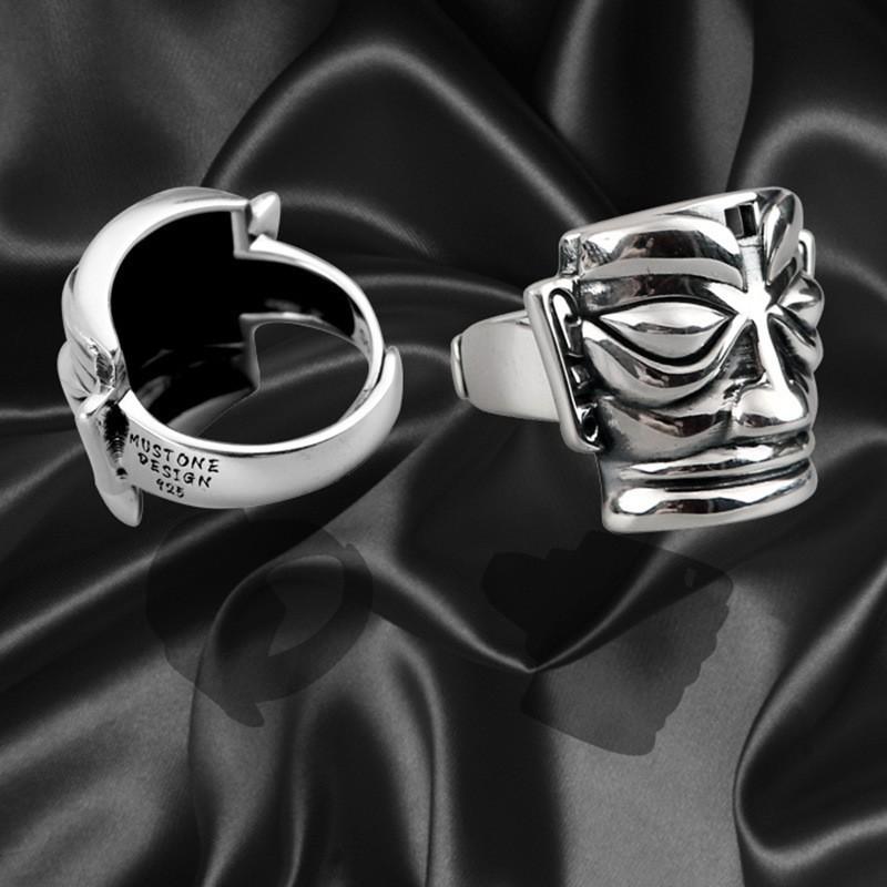 Mask Ring for Men and Women, Retro Cultural and Creative Ethnic Style, Domineering Opening, Adjustable