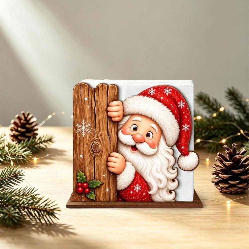 2D Flat Peeking Santa Napkin Holder Thick Tissue Storage Holder Home Kitchen