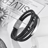 Stainless Steel Multi-Layer Braided Leather Bracelet Men With Magnetic Clasp Fashion Geometric Design