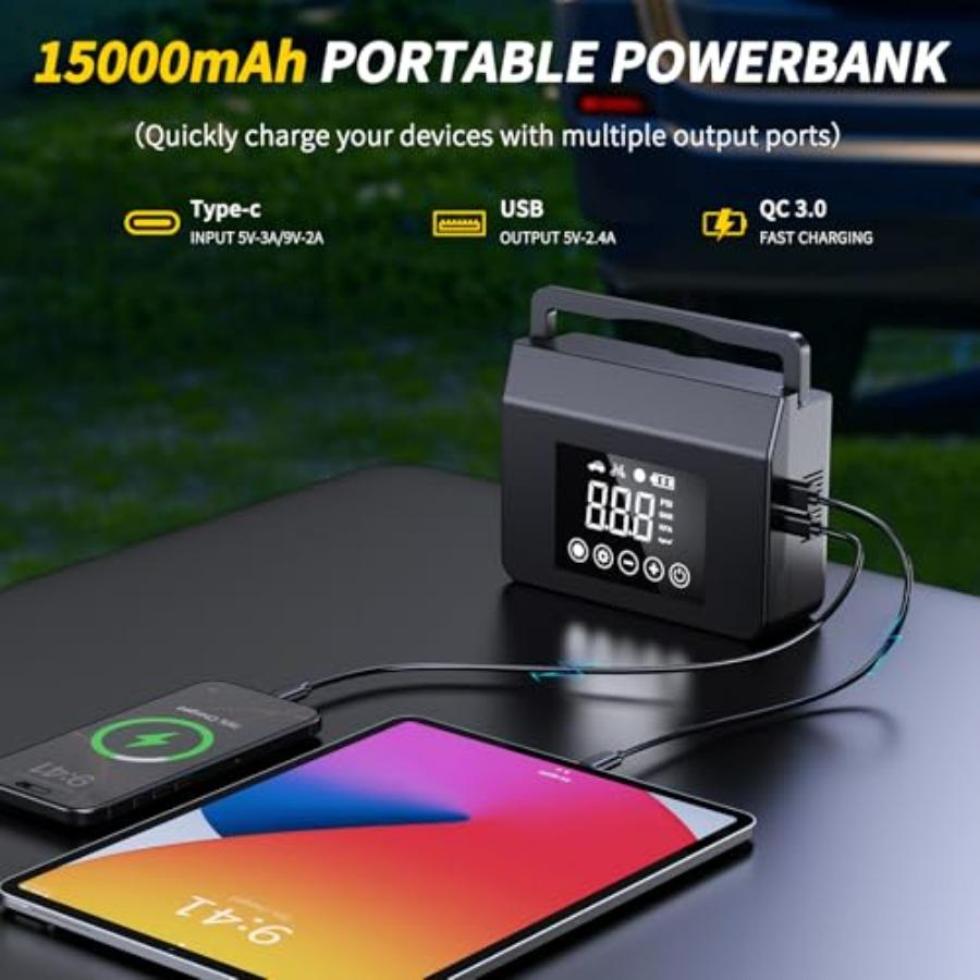 4000A Jump Starter with Air Compressor 150PSI 12V Smart Portable Car Jump Starter All Gas 8.0L Diesel 15000mAh Power Bank Jumpe