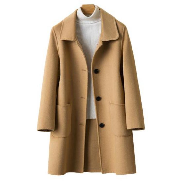 Double Sided Wool Coat Winter Coldproof Windproof Casual Single Breasted Pure Color Long Sleeve Daily Coat M