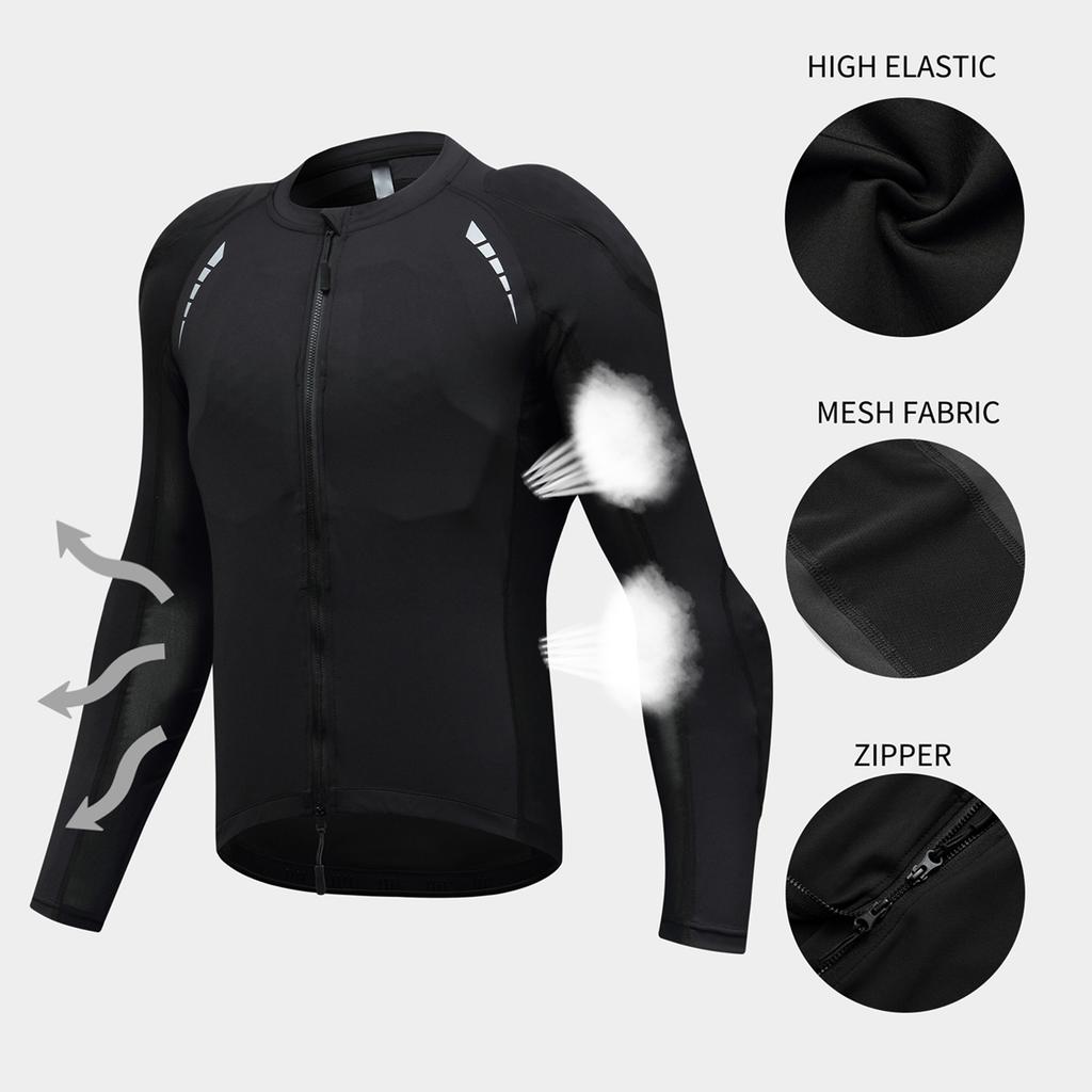 Men s Protective Jacket Breathable Motorcycle Shirt Sportswear with Removable Armor Pads Black EU L