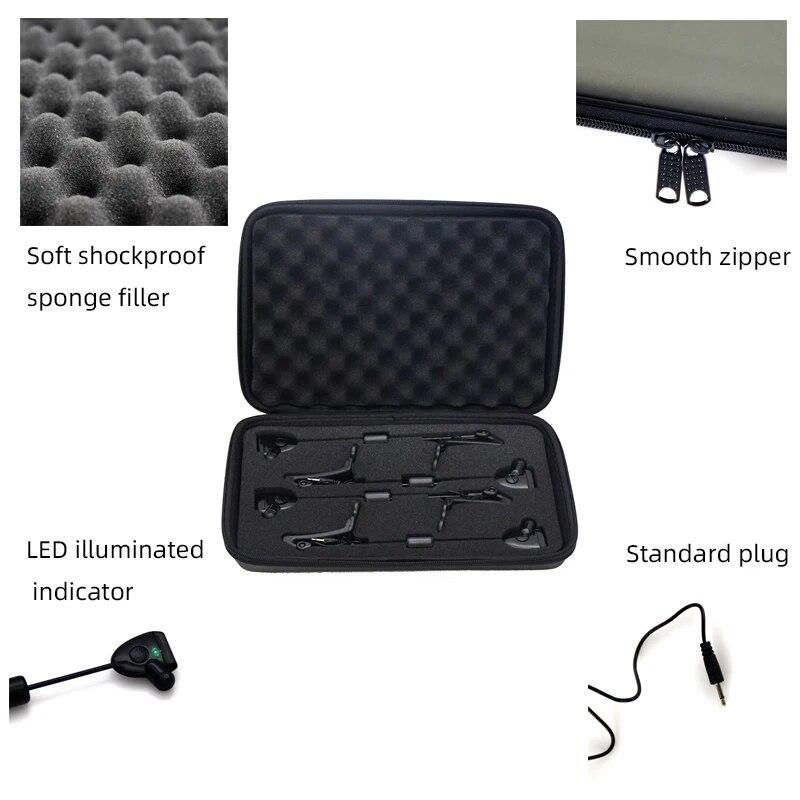 Set Swinger da Pesca Indicatore di Abboccata Swinger 4 Colori Indicatore Illuminato a LED Attrezzatura da Pesca alla Carpa Custodia con Cerniera Qualità