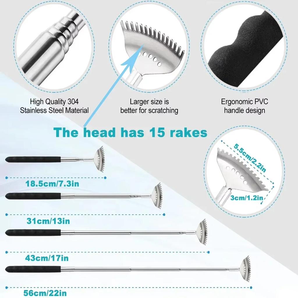 Upgraded Extendable Back Scratcher 15 Rakes Stainless Steel Portable Telescopic Back Scratcher Massage Tools Gifts for Men Women