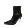Wind pointed high heel patent leather glossy belt buckle high tube but knee boots knight boots women's Martin boots
