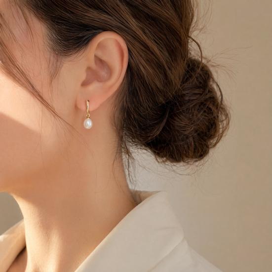 1 Pair Pearl Earrings for Women, Small Hoop Earrings, Gold Plated Faux Pearl Dangle Drop Earrings, Bridesmaid Wedding Jewelry