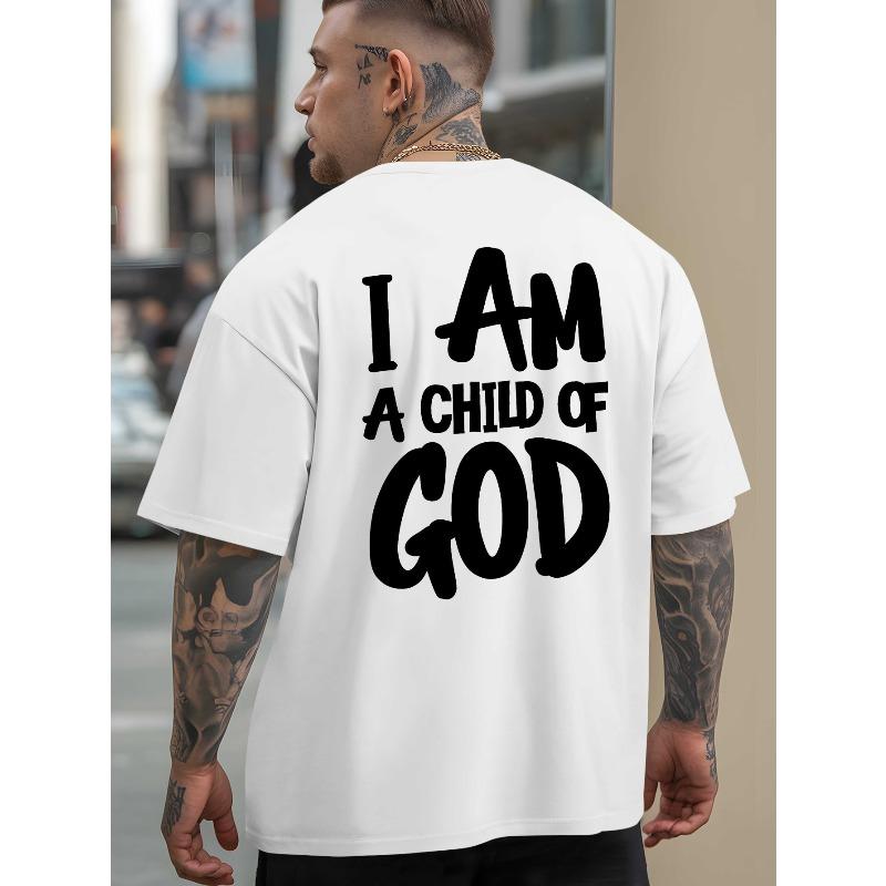 European Size Men'S 'I Am a Child of God' Bold Print Summer T-Shirt Loose Short-Sleeve Round-Neck Breathable Casual Top