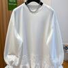 Oversized T Shirts Women's Clothes Patchwork Lace Long Sleeve Tees O-neck Casual Camisetas Fashion White T-shirt 2025 Ropa Mujer