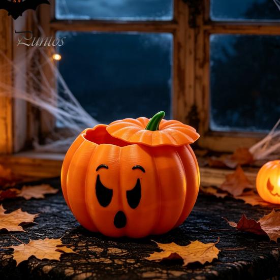 Unique Halloween Party Favors 3D Printed Devil Pumpkin Storage Box with Lid, Funny Ghost Face Handmade Figurine Decoration, Desktop Organizer