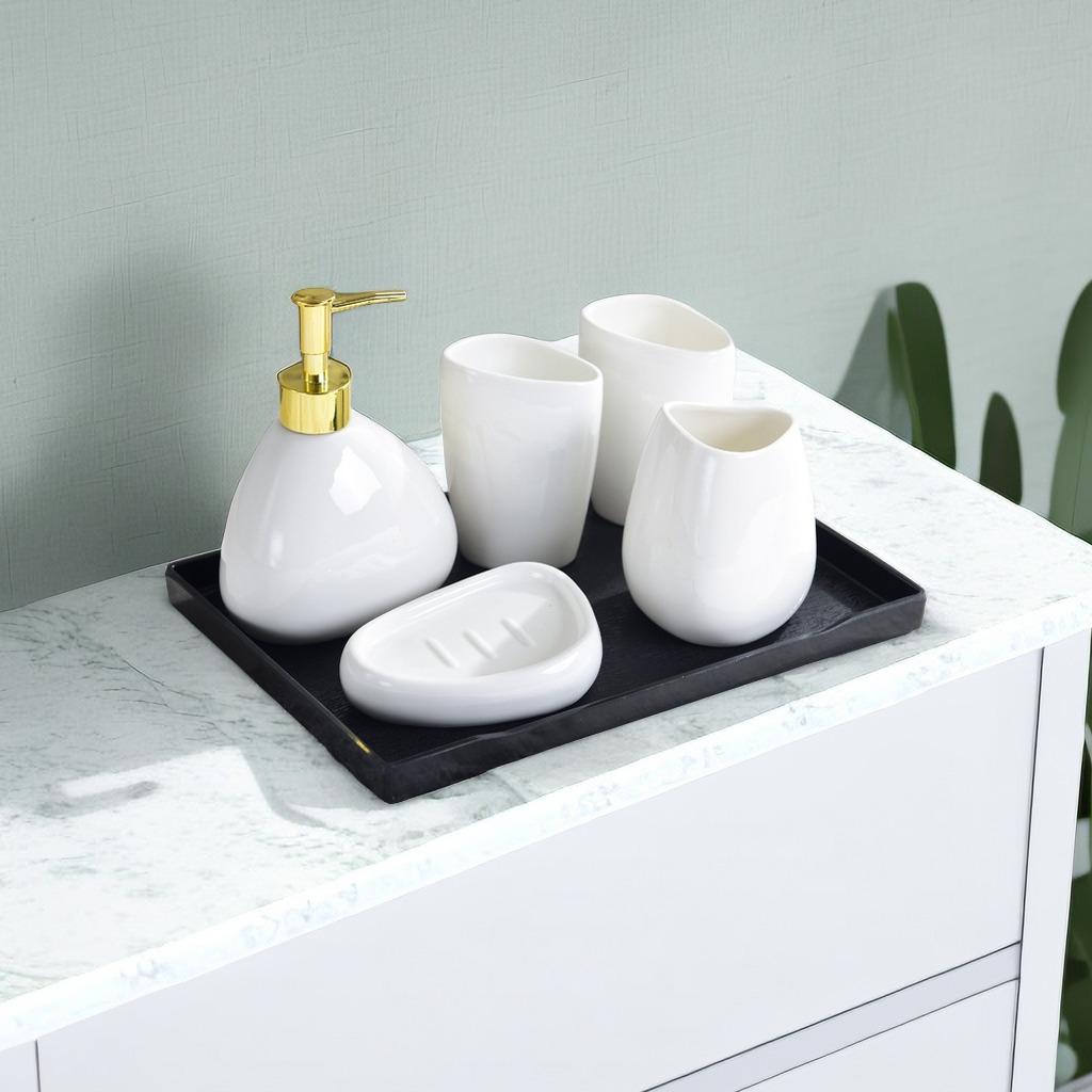 Minimalist Ceramic Bathroom Accessories Set Hand Sanitizer Bottle, Cup, Soap Dish Tray Household Soap Dispenser Lotion Bottle