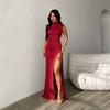 European and American Temperament Women's Long Dress Summer New Sexy Half-neck Sleeveless Slit Dress