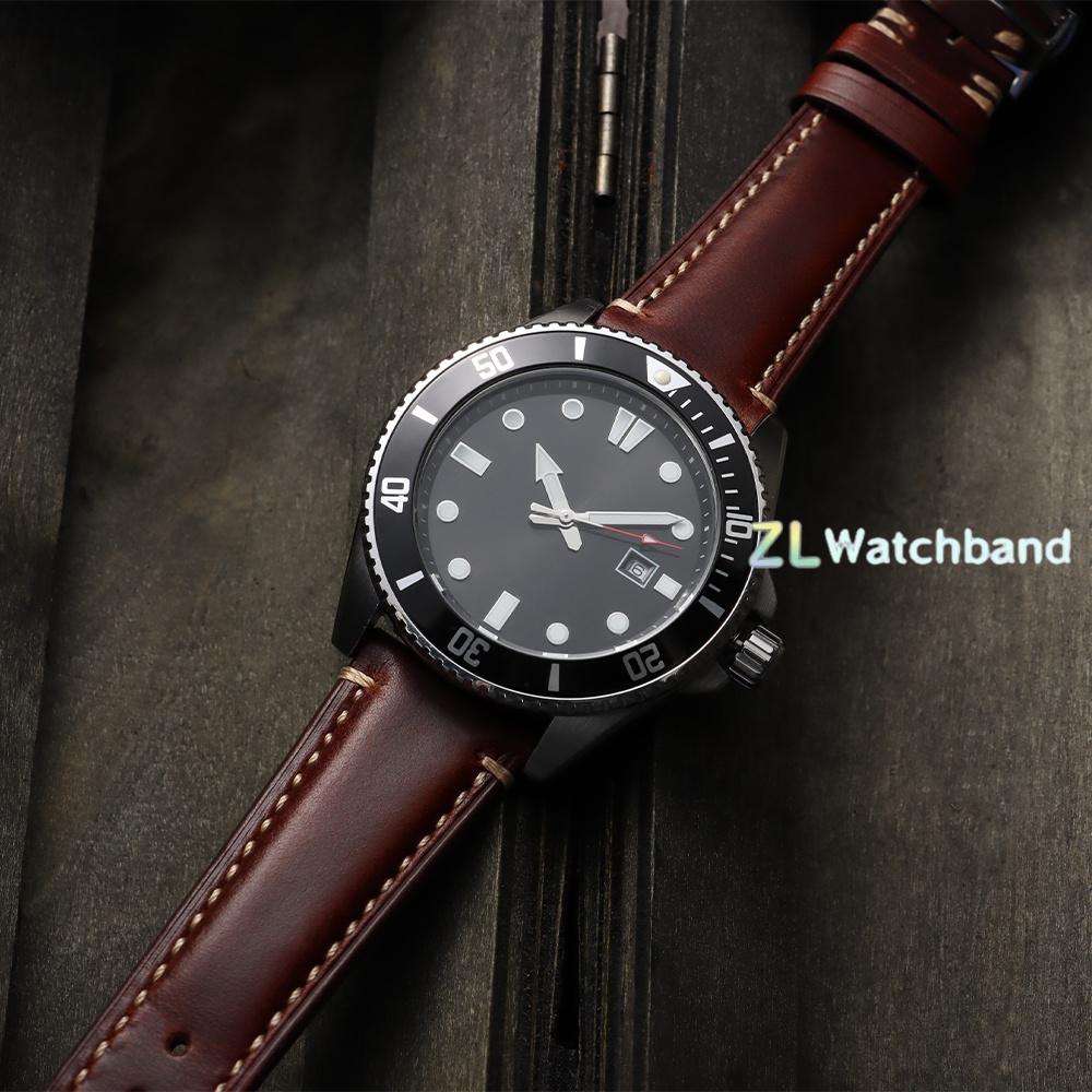20mm 22mm 24mm Echtes Lederarmband für Omega Business Schnellverschluss-Uhrenarmband für Seiko Schmetterlingsverschluss Nähte Braunes Armband