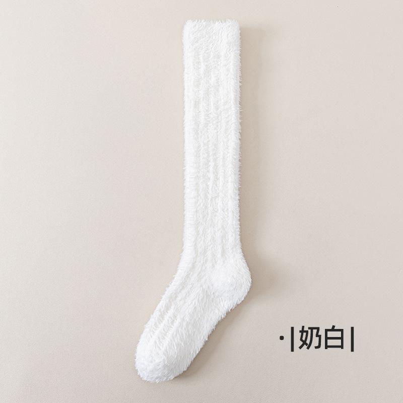 No Hair Loss Solid Color Coral Fleece Calf Socks Women's Stockings Fleece Thickened Thermal Women's Socks Autumn and Winter Socks Sleep Socks