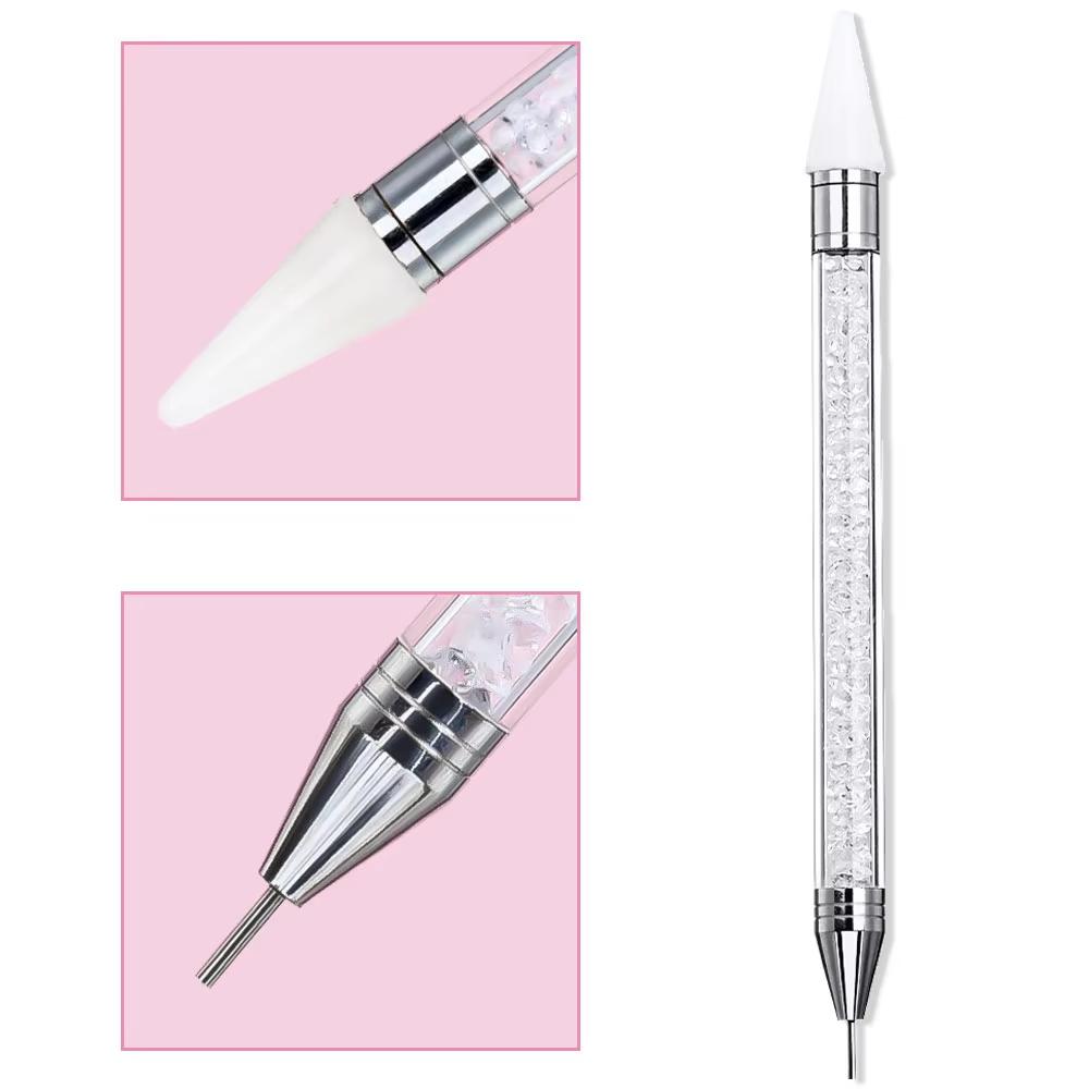 Diamond Painting Wax Picker Pen with 6 Replaceable Tips Crystal Handle Double End Rhinestone Pickup Tool for Nail Art Beads Gems DIY Crafts