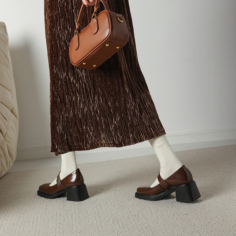 Krazing Pot Cow Skin Summer Size 40 Chunky Heels Women Square Toe European Design Shallow Platform Pumps