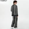 INCERUN Two Piece Suit Men Long Sleeve Casual Baggy Striped Tops And Long Pants Homewear