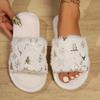 Fashion Women's Christmas Print Soft Fluffy Slippers Open Toe Non Slip Plush Slides Woman Winter Faux Fur Comfort Indoor Home Slippers