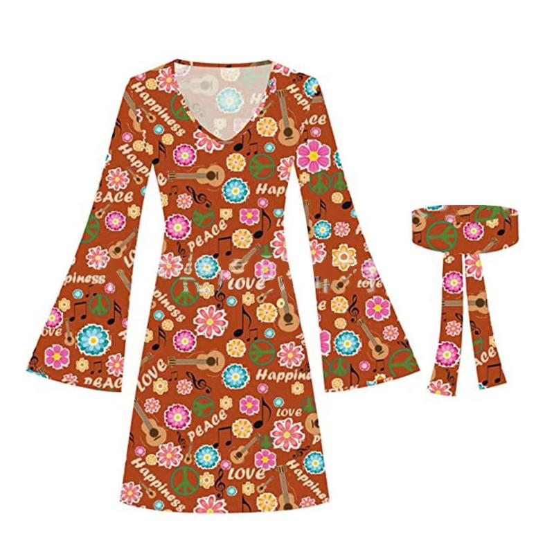 

Весна Осень Женское Макси-платье с круглым вырезом и длинными рукавами Винтажное Осенне-зимнее Хлопковое Свободное Бохо-платье Красочное Платье для Женщин Халат 2XL разноцветный