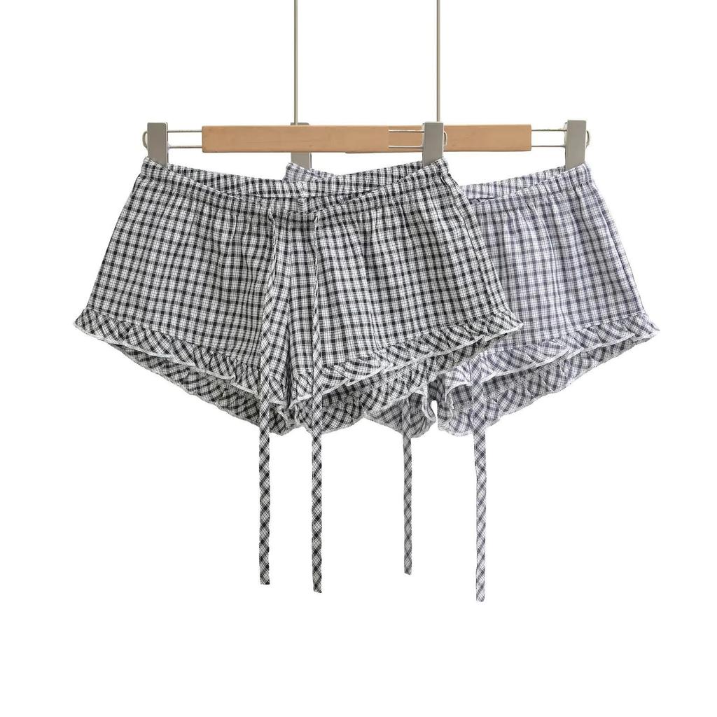 Spring 26 Plaid Lace-Up Shorts: Slim-Fit, College Style, Leg-Lengthening with Drawstring