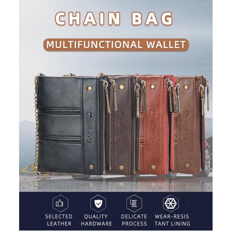 Wallet Men's Short Style European American Retro Multi Card Chain Soft Leather Clip Zipper Coin Purse
