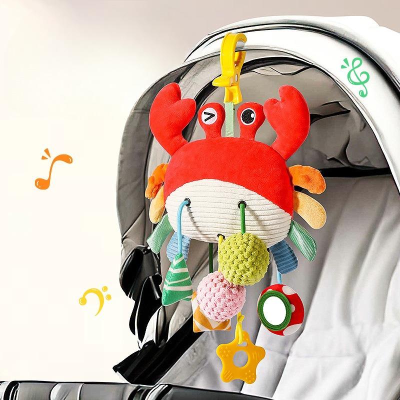 Baby Soft Pull String Toy, Educational Soothing Plush Rattle, Crib Mobile & Car Seat Hanging Toy for Infant