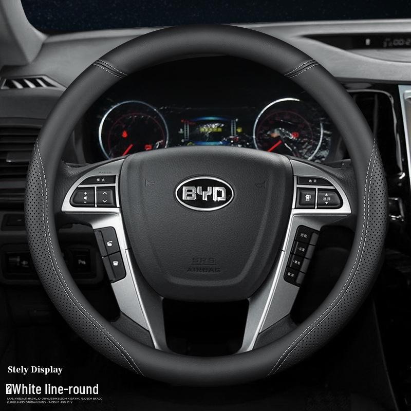 Fits BYD Models: Qin DM-i, Song Pro, Song MAX, Tang, F3e, Rui, E5, Yuan, S7, Han, S6 - Genuine Leather Steering Wheel Cover