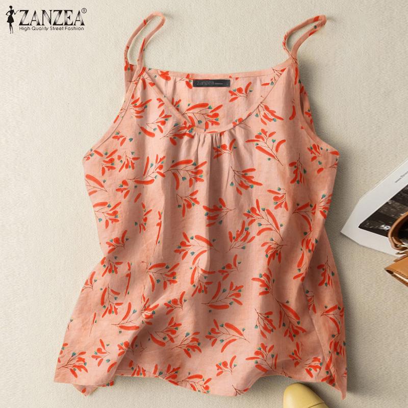 

ZANZEA Летние пляжные майки с принтом без рукавов повседневные женские