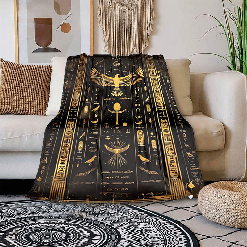 1PC Egyptian theme printed blanket, all season lightweight home office outdoor nap multifunctional blanket A2