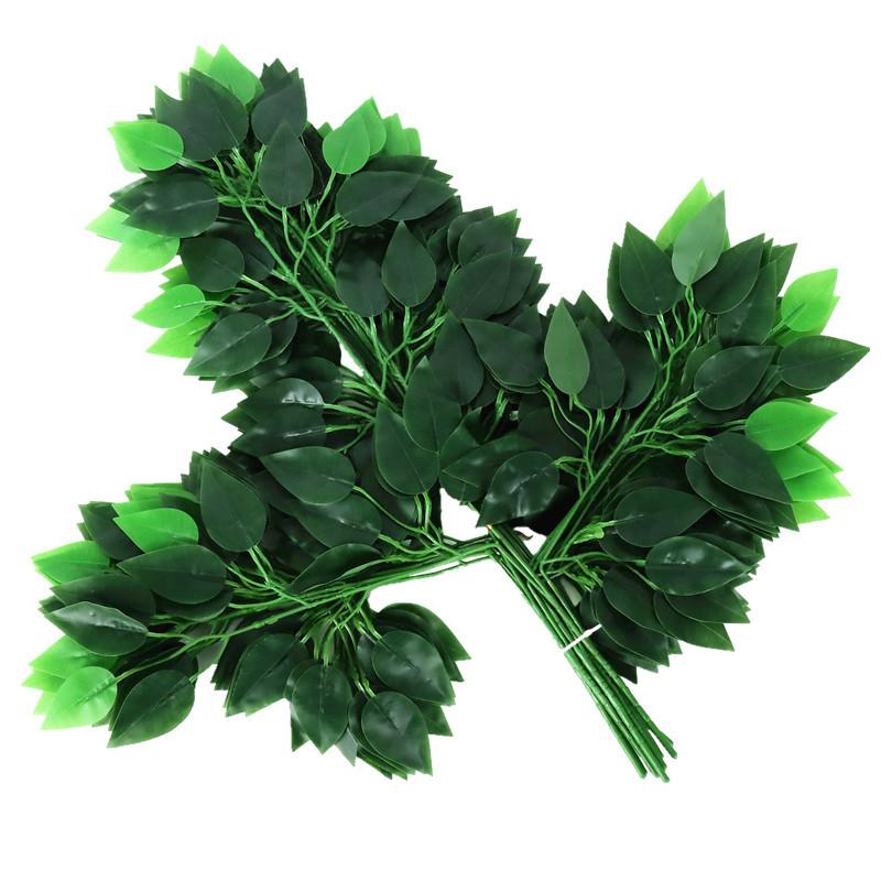 Simulated Banyan Tree Leaves Branches Fake Trees Garden Decoration Leaves 12 Pieces Glued Color Printed Large Simulated Plants