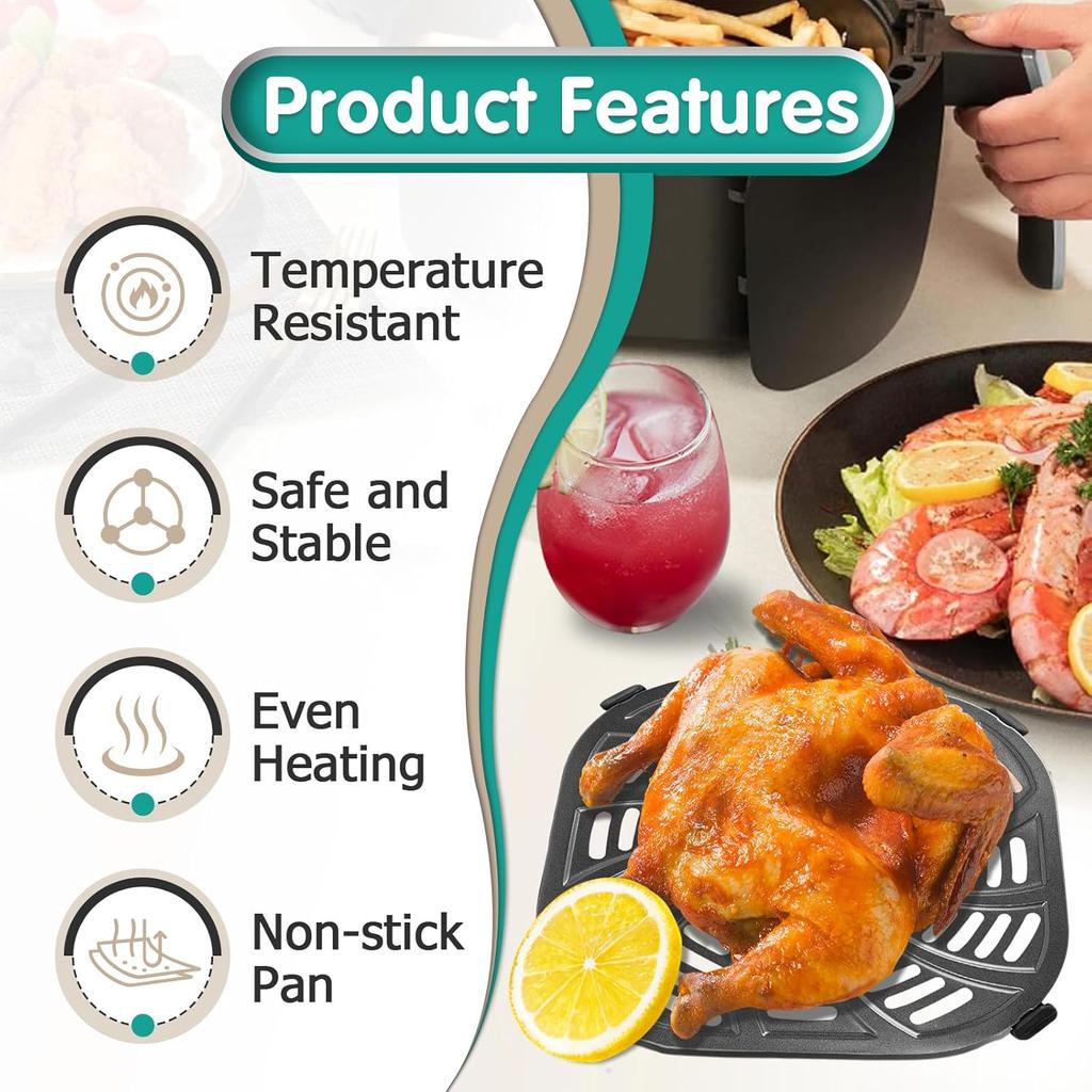 7QT Air Fryer Grill Plate for Gourmia GAF798 GAF716 Air Fryers, 8.97''×8.97'' Air Fryer Tray Replacement for Gourmia, Nonstick Air Fryer Grill Pan