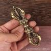 Tibet Secret Religion Dharma-Vessel Handmade Brass Five-Strand King Kong Monster Subduing Club Ornaments Distressed Crafts Nepal