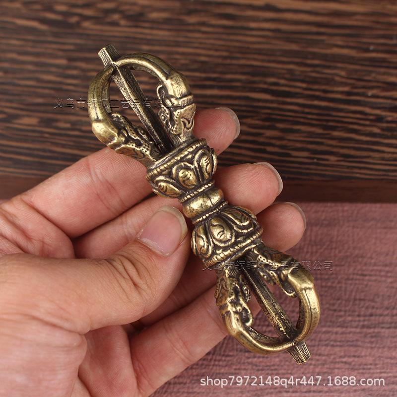 Tibet Secret Religion Dharma-Vessel Handmade Brass Five-Strand King Kong Monster Subduing Club Ornaments Distressed Crafts Nepal