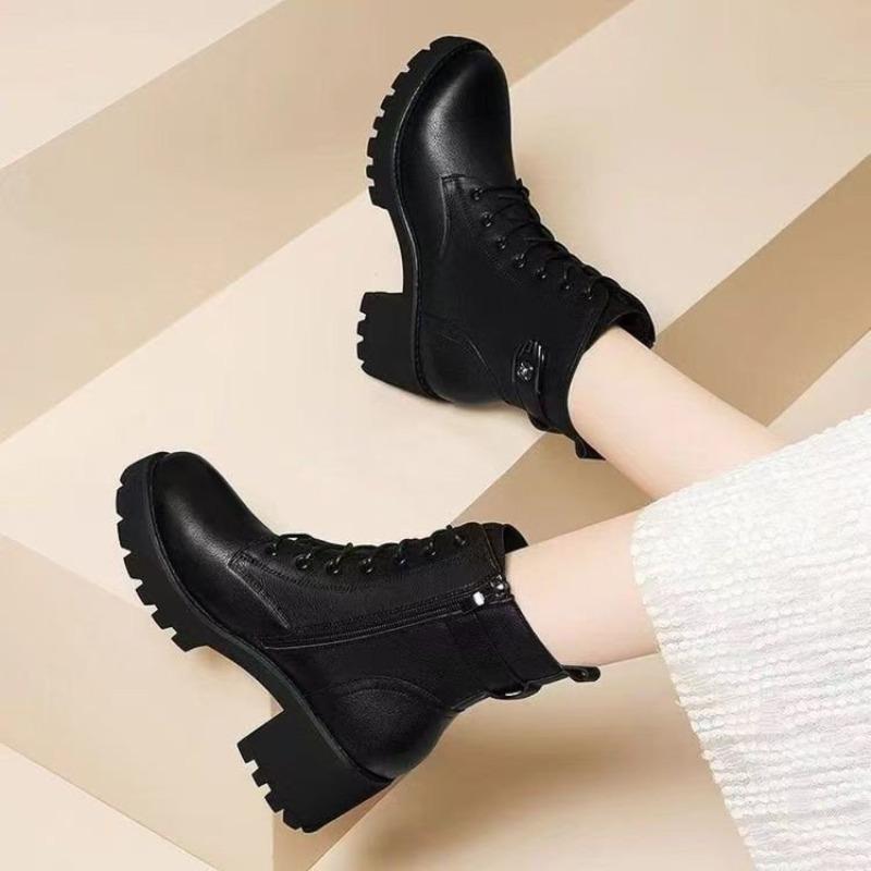 Soft Leather Shoes with Thick Heels and Short Boots, New Style Ankle Boots, Women's Snow Boots
