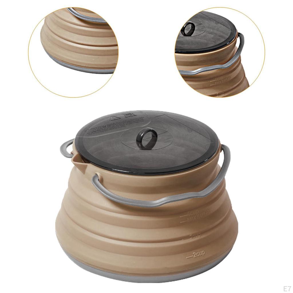 Foldable Camping Kettle Cooking Pot with Handles Kitchen 1.5L Portable Water Teapot for Outdoor