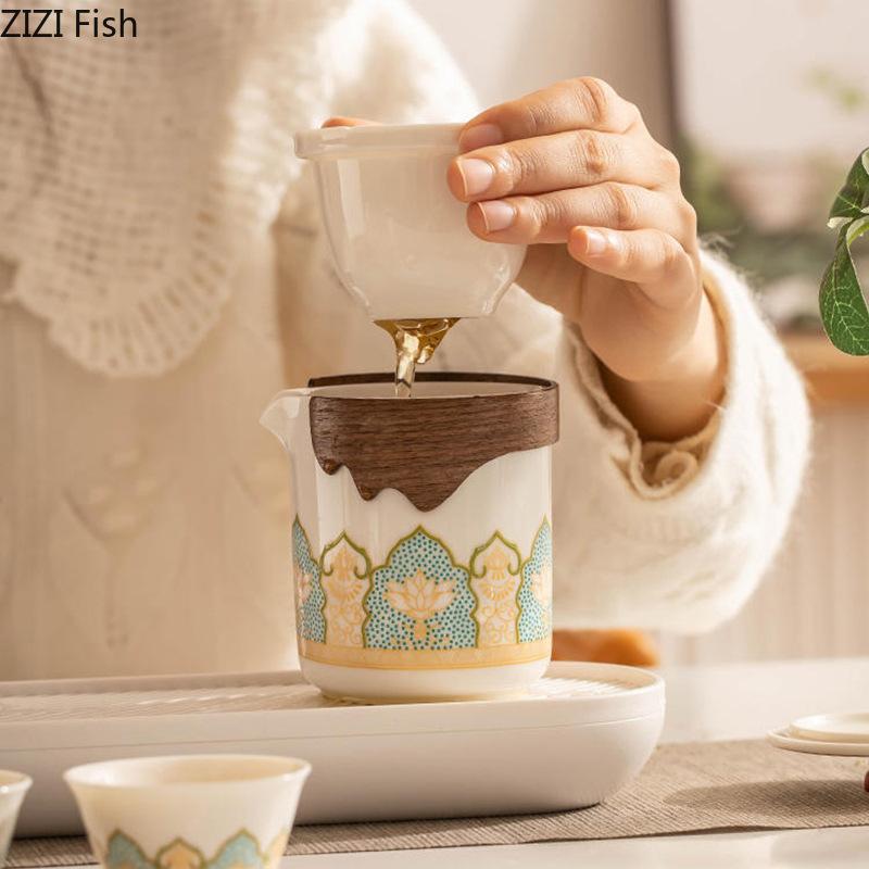 Portable Travel Kung Fu Tea Set Creative Ceramic Quick Tea Set Chinese Office Teapot and Cup Set Light Luxury Friend Gifts