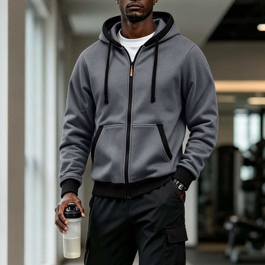 Felpa con cappuccio da uomo mezza zip con tasche multiple, felpa casual per sport all'aperto
