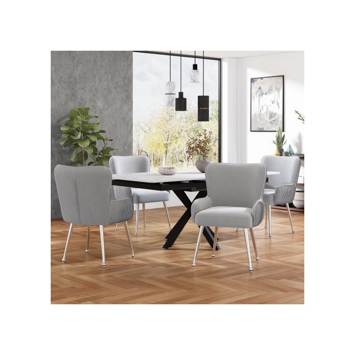 Chaises de salle à manger - Set de 6 - Velours gris - Accoudoirs - Pieds réglables en métal