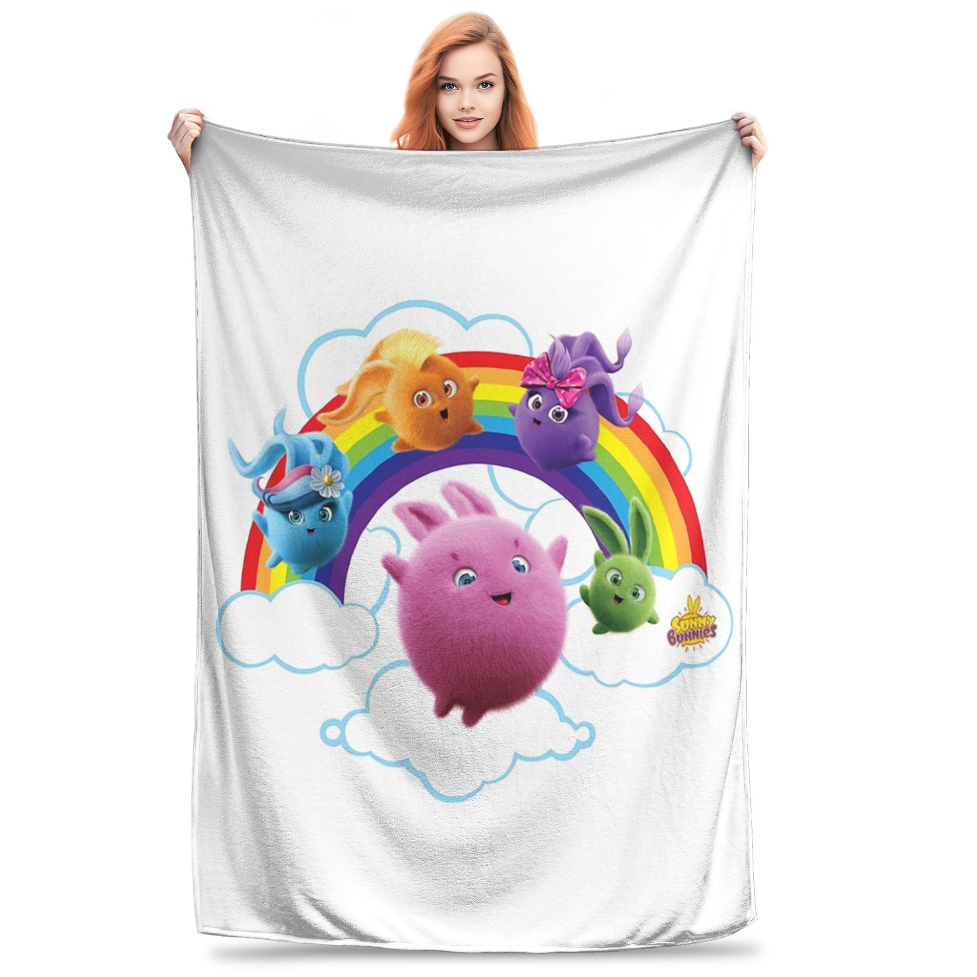 

Sunny Bunnies - Rainbow Bunnies Blanket Soft Warm Flannel Throw Blanket Bedding for Bed Living room Picnic Travel Home Couch 30x40in