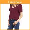 T-shirt Elegante in Cotone a Manica Corta con Scollo a V, Vestibilità Larga, Taglie Forti per Donna