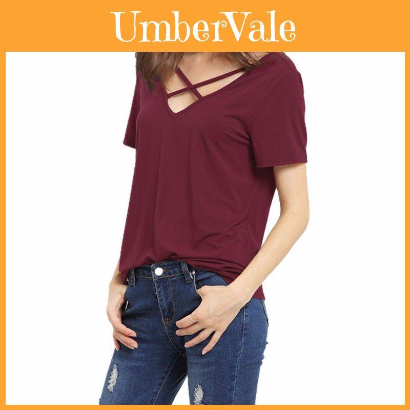T-shirt Elegante in Cotone a Manica Corta con Scollo a V, Vestibilità Larga, Taglie Forti per Donna