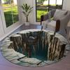 ~O~3D Optical Illusion Crack & Vortex Round Carpet – Deep Hole Design Non-Slip Floor Mat for Bedroom, Sofa, Bedside Leisure Area