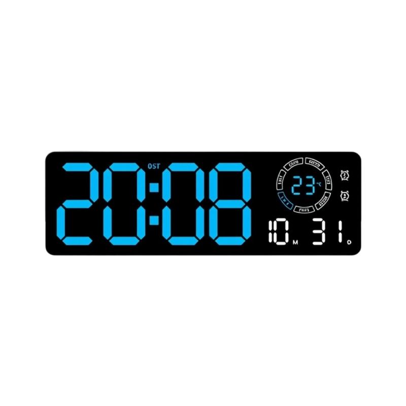 

Modern Ambients Light Electric Wall Clock LED Screen Shows Time Temperature Date Two Alarms Easy Setups Home Decors