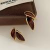 Autumn And Winter Leaf Stud Earrings Maillard Coffee Color New Year Earrings Fashionable Foreign Niche Design Advanced Drip Glaze Earrings
