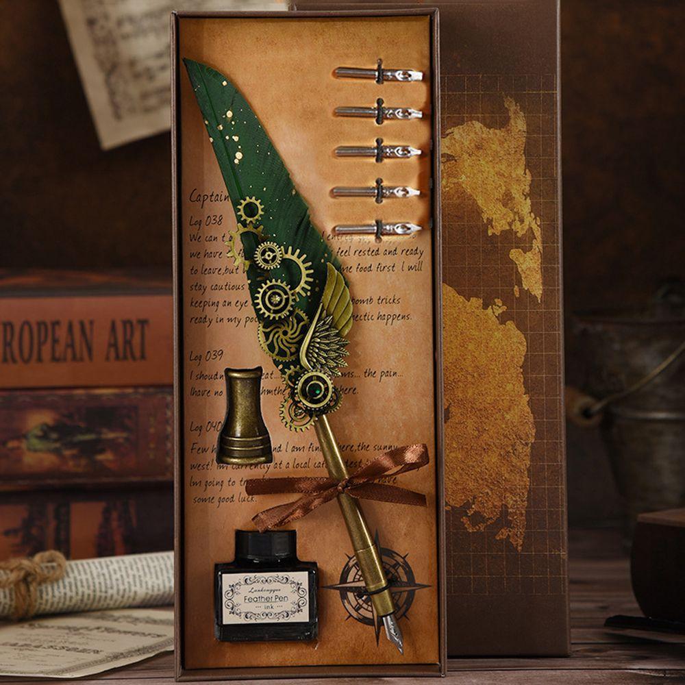 

Pen Pen Stand Base Writing Dip Pen Glittering Quill Pen Set Feather Pen Set Feather Dip Pen green-Sprinkle Gold