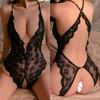 Lace Open Crotch Women's Bodysuit Lingerie Exotic Clothing Perspective Deep V Backless One Piece Sleepwear Set Sexy Underwear