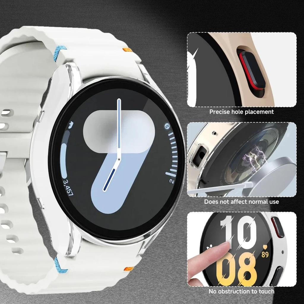 Tempered Glass+ PC Cover for Samsung Galaxy Watch4 5 6 7 44mm 40mm All Coverage Protective Bumper Case Galaxy Watch7 Accessories