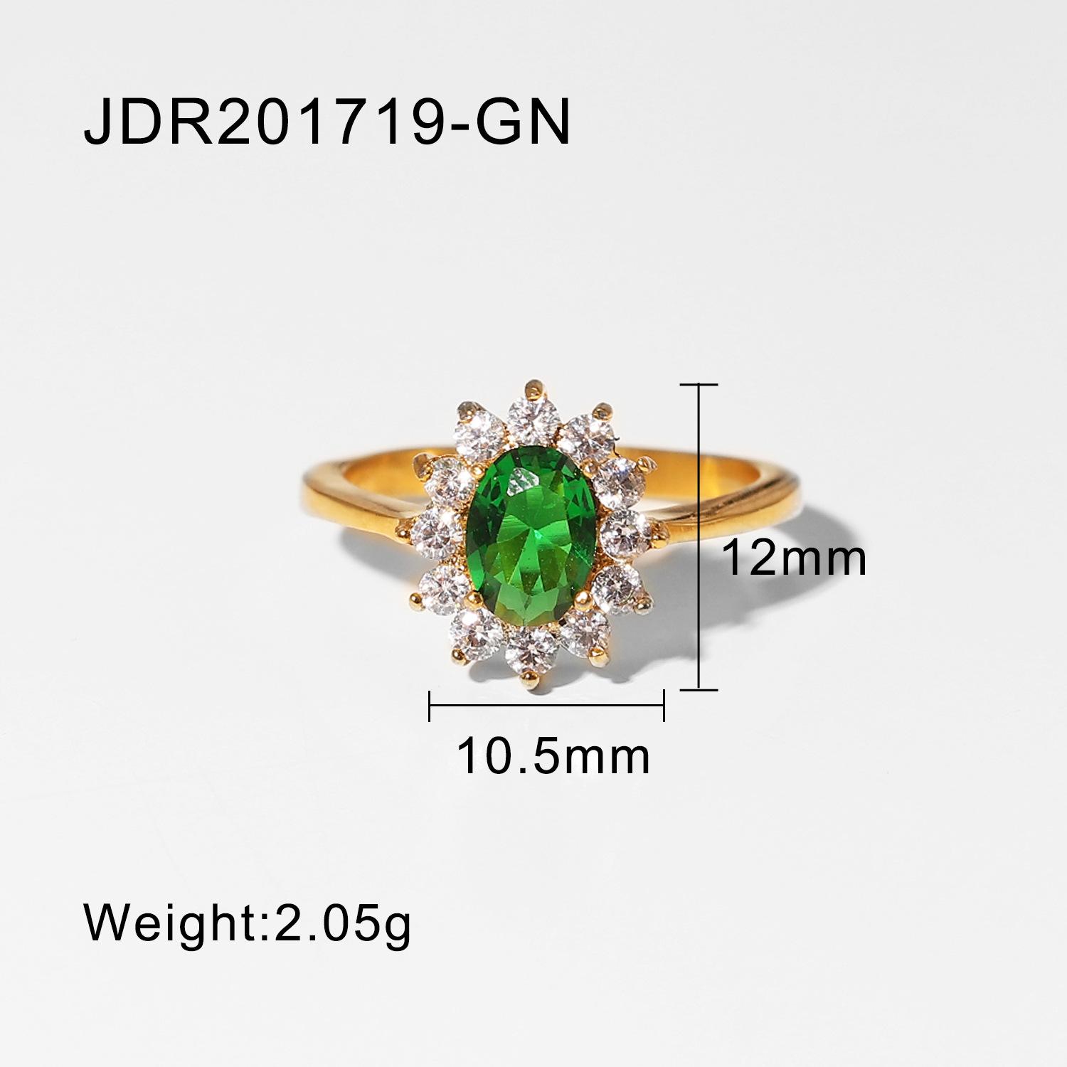 INS wind 18K gold-plated double-layer coarse zircon ring stainless steel hemming oval colored zircon ring jewelry women No. 7