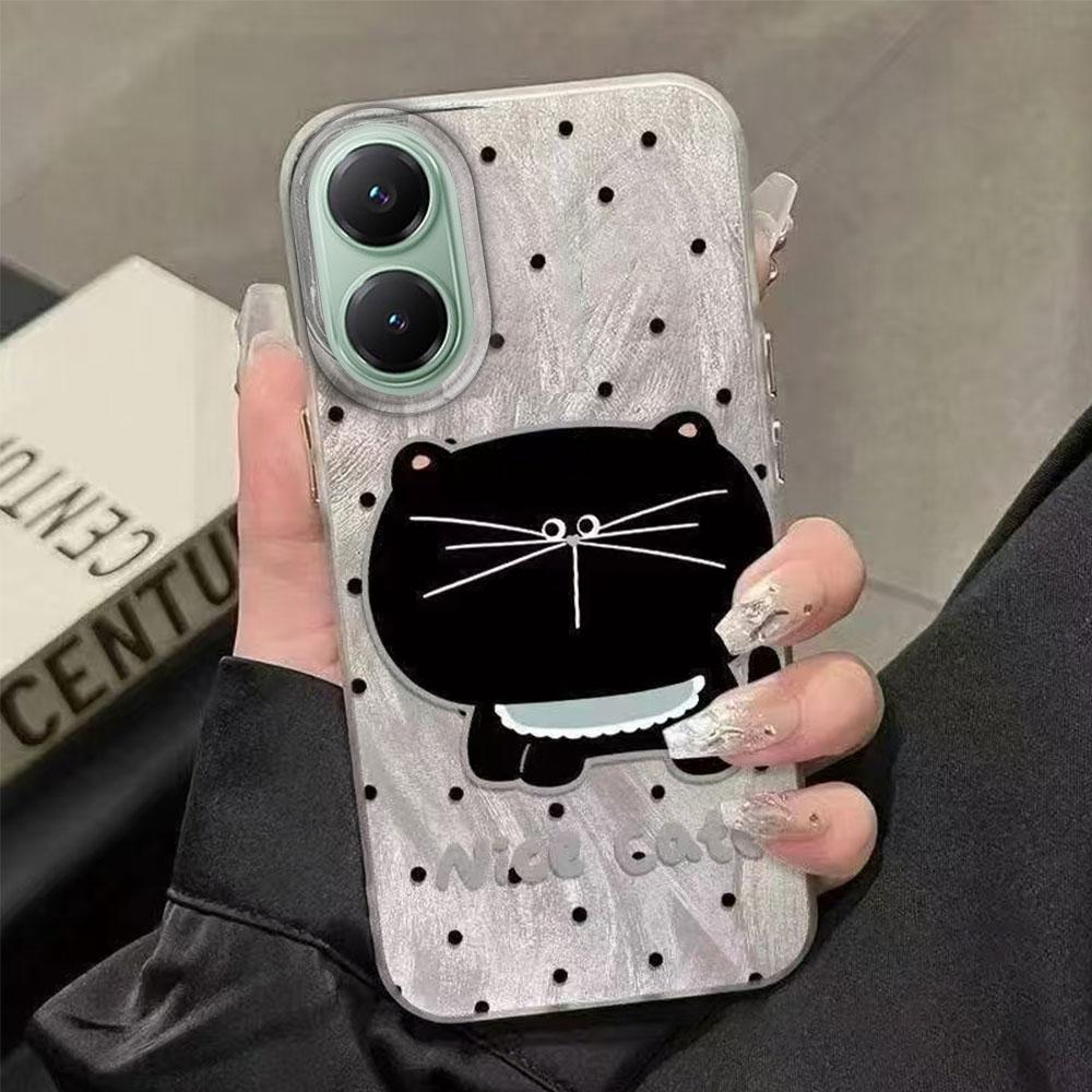 Big Headed Black Cat Circular Dots Phone Case for Xiaomi Poco X5 X7 M6 Pro X6 X3 NFC C75 C71 C65 C61 Back Silicone Shell Cover