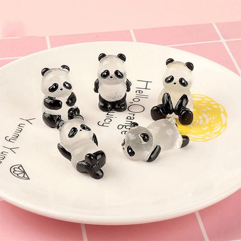 1-10pcs Glowing Panda Mini Figurines Miniature Panda Micro Landscape Ornament Glowing In Dark Miniature Flower Potted Decor