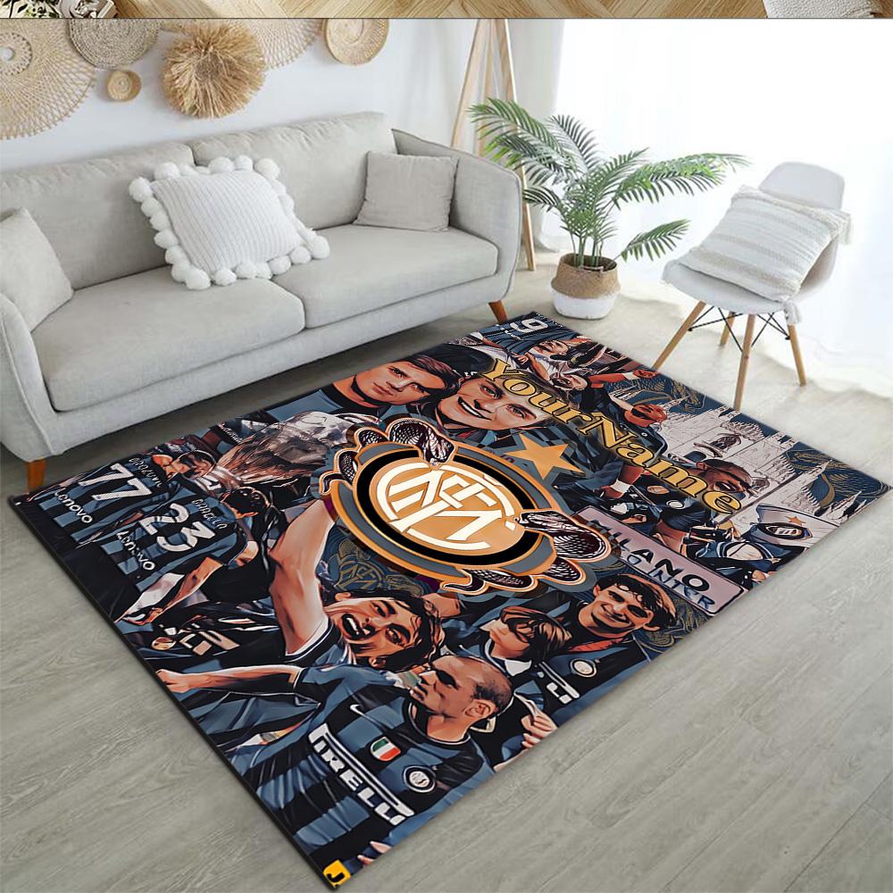 Inter Milan Customize Text Floor Rug Office Rug Suitable for Foyer Game Room Hallway Dormitory Antislip Carpet Decorate Offices Best for Christmas